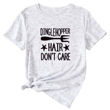 Letter Printing DINGLEHOPPER HAIR Womens Casual Short-sleeved T-shirt