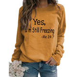 Simple Round Neck Tops Long Sleeve YES I'M Print Loose Sweatshirt