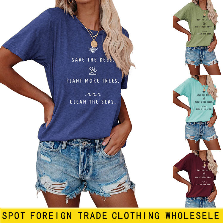 SAVE the BEES PLant Lettre Casual Col Rond Manches Courtes T-Shirt Femme
