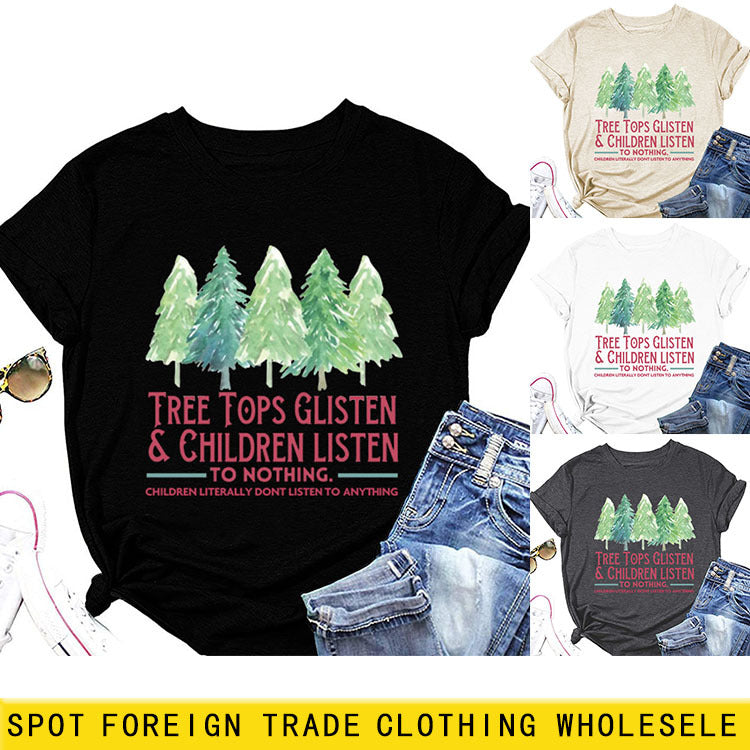 T-SHIRT À MANCHES COURTES POUR FEMMES TREE TOPS GLISTEN CREWNECK IMPRIMÉ MONOGRAMME