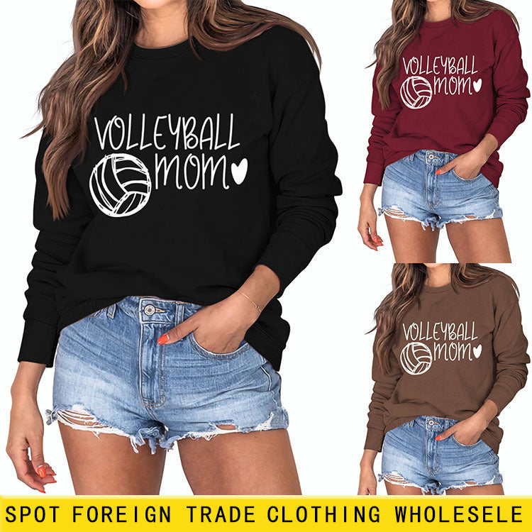 VOLLEYBALL MOM Volleyball Lettre Amour Col Rond Automne Hiver Manches Longues Lâche Body