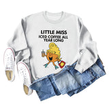 LITTLE MISS ICED COFFEE Herbstlicher Pullover mit grenzüberschreitendem Aufdruck und rundem Kragen