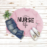 Pullover Round Neck Top Long Sleeve Nurse Life Printed Loose Sweater Cross Border