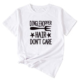 Letter Printing DINGLEHOPPER HAIR Womens Casual Short-sleeved T-shirt