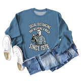 SOCIAL DISTANCING AND LETTERPRINT CREW NECK BOTTOM LONG SLEEVE SWEATER
