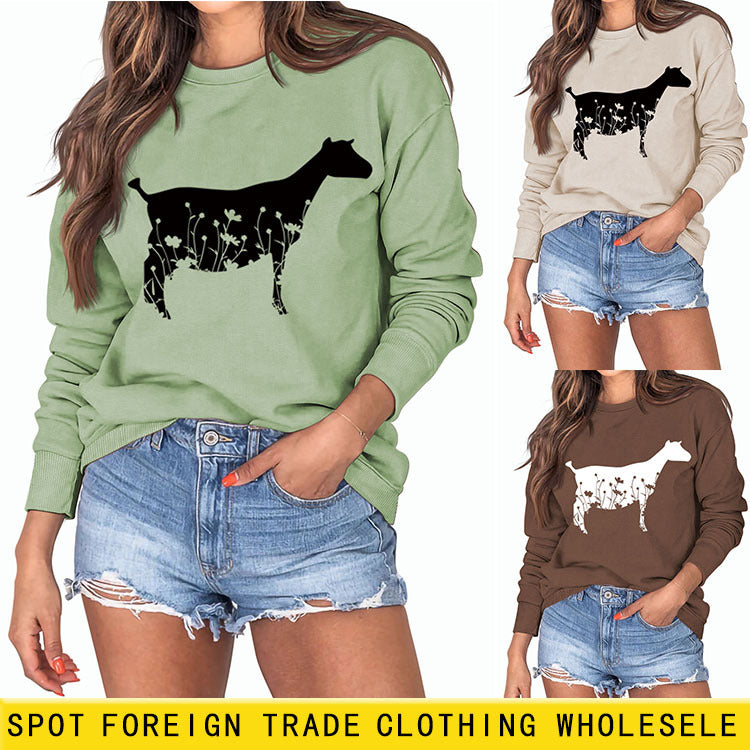 Pull ample à manches longues pour femme, imprimé plante fleur mouton, nouvelle collection automne et hiver