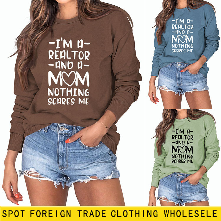 Je suis un agent immobilier lettre pull ample à manches longues pour femmes