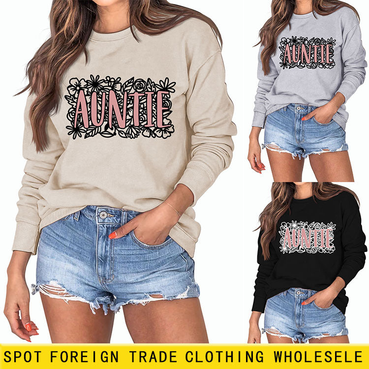 TANTE plante fleur lettre mode automne et hiver fond col rond à manches longues pull pour les femmes