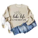 Lake Life Is Letter Loose Damen Großer lässiger Langarmpullover Damen