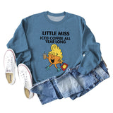 LITTLE MISS ICED COFFEE Herbstlicher Pullover mit grenzüberschreitendem Aufdruck und rundem Kragen