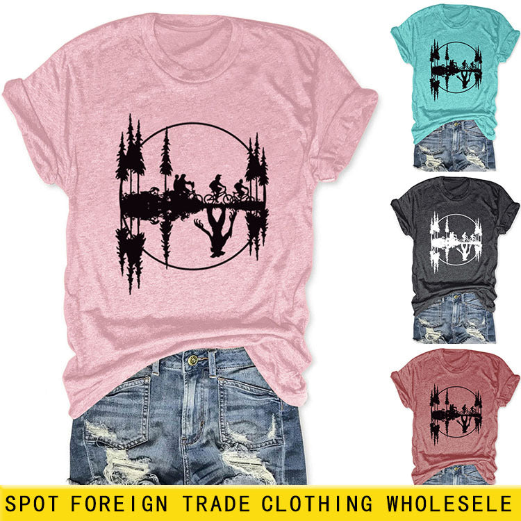 T-shirt décontracté à manches courtes et col rond imprimé pour femmes, mode d'été