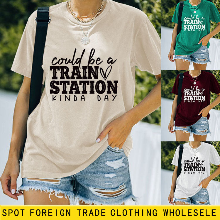 Summer Court Be a Train T-shirt à manches courtes et col rond pour femme