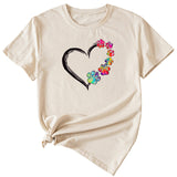 Women's T-shirt Round Neck Short Sleeve with Heart Interesting Pattern Printing