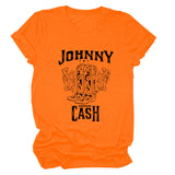 Johnny Cash Letter Short Sleeve Flower Boots Funny Women's T-Shirt