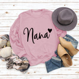 Nana Heart Letter Print Round Neck Long Sleeve Loose Plus Size Sweatshirt