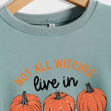 NOT ALL WITCHES LIVE IN SALEM Letter Pumpkin Print Long Sleeve Sweatshirt