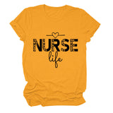 NURSE Life Letter Round Neck Loose Short Sleeve Casual T-shirt WomanT-Shirt