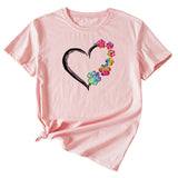 Women's T-shirt Round Neck Short Sleeve with Heart Interesting Pattern Printing