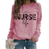 Pullover Round Neck Top Long Sleeve Nurse Life Printed Loose Sweater Cross Border