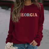 GEORGIA Letter Fashionable Loose Women's Long Sleeve Round Neck Sweater Women