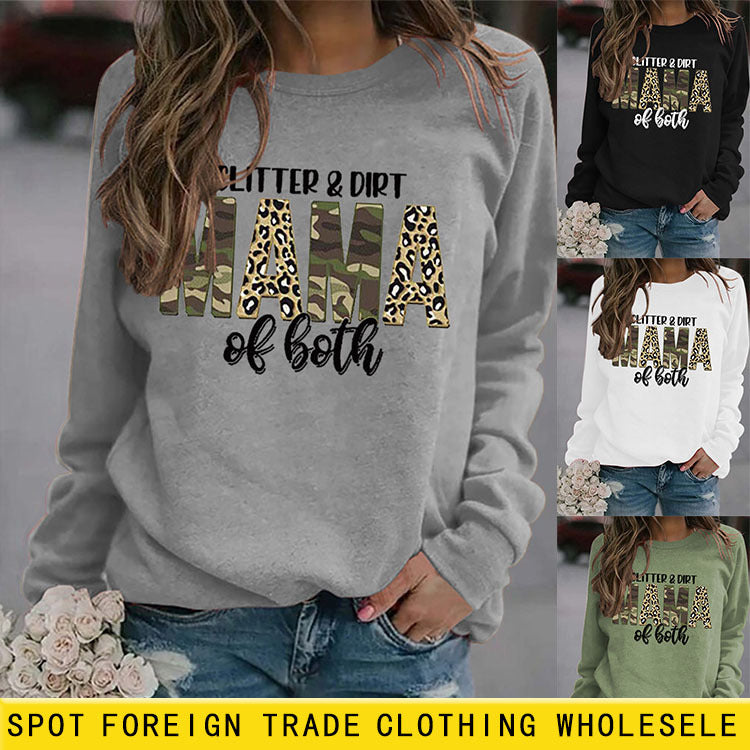 Sweat-shirt à manches longues imprimé lettres Glitter Dirt Mama pour femmes