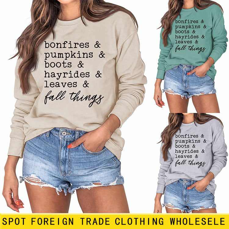 Sweat-shirt à manches longues pour femme, feux de joie, citrouilles, lettre de Thanksgiving