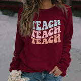 Einfacher Pullover Langarm Teach Teach Print Lockerer Pullover