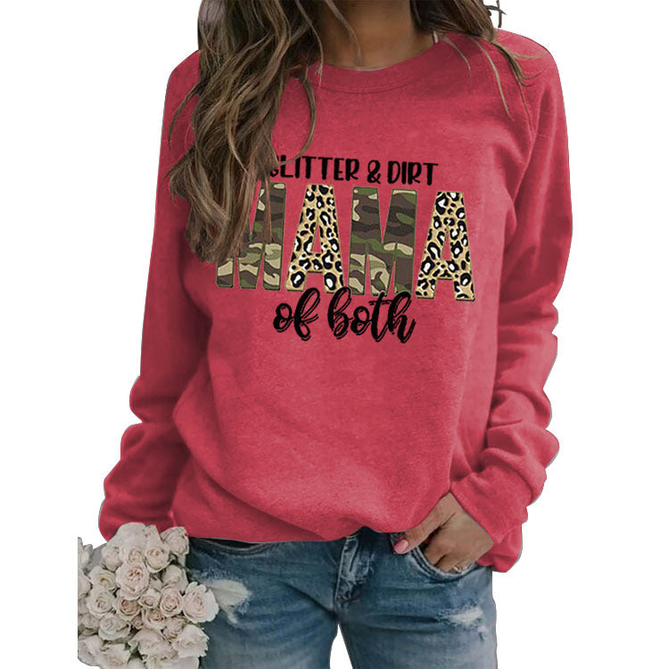 Sweat-shirt à manches longues imprimé lettres Glitter Dirt Mama pour femmes