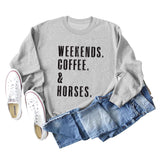 WEEKENDS COFFEE HORSES Letter Loose Long Sleeve Ladies Sweater