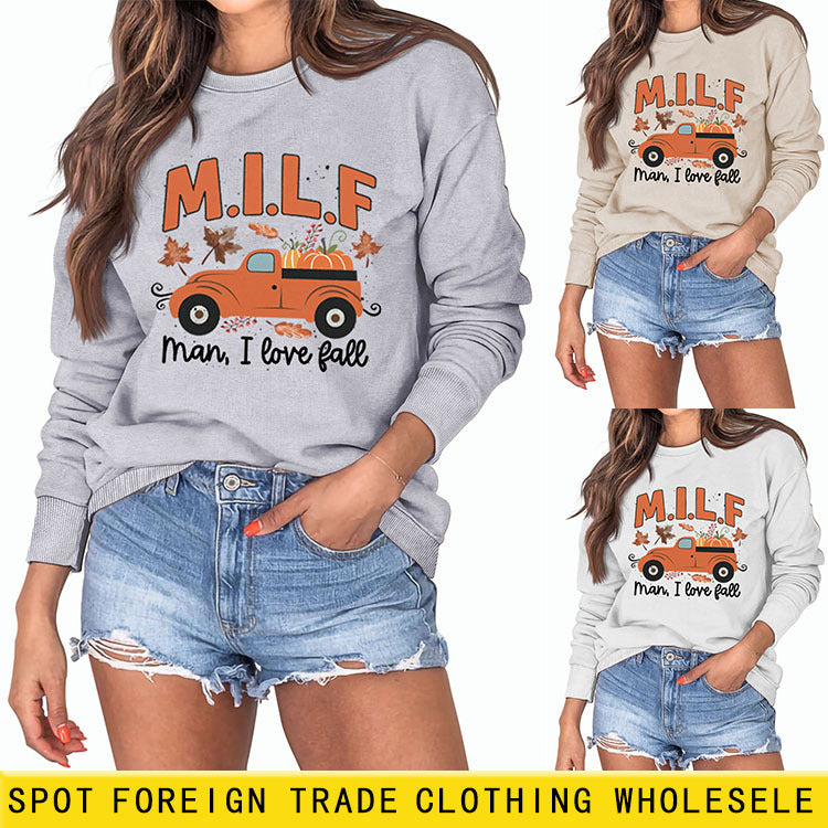 Sweat-shirt à manches longues pour homme et femme, avec imprimé de camion citrouille, I Love Fall, MILF