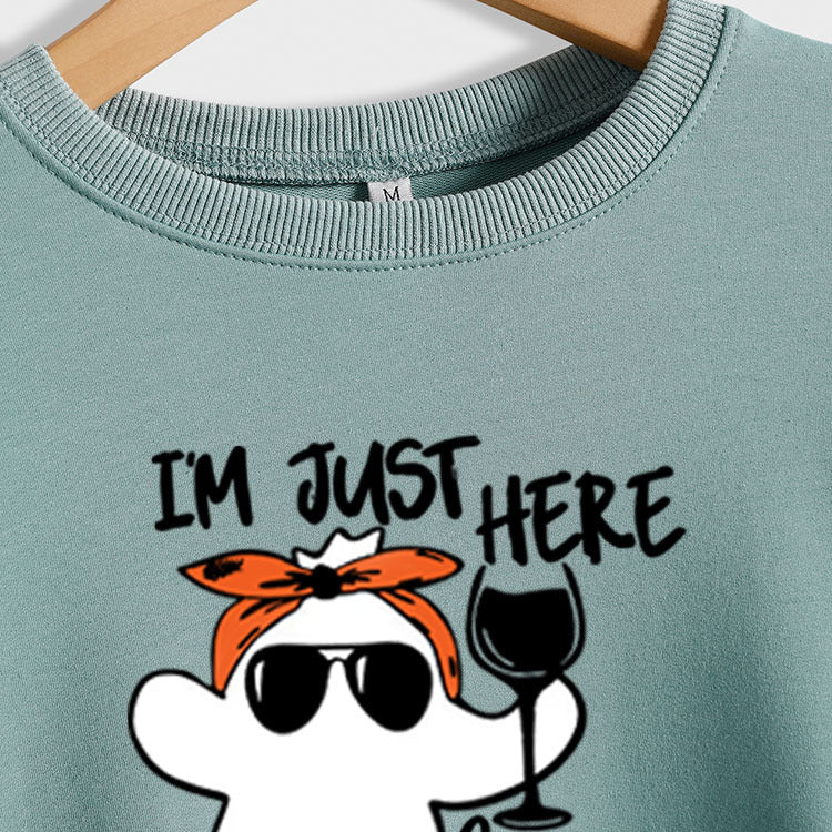 Je suis juste ici pour un pull fantôme ample et décontracté à col rond pour femme à manches longues.