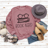 Book Nerd Glasses Book Printed Loose Bottomed Long Sleeve Large Size Sweater