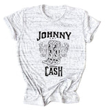 Johnny Cash Letter Short Sleeve Flower Boots Funny Women's T-Shirt