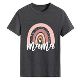 Mama Rainbow Love Letter Round Neck Loose Print Pattern Short Sleeve T-shirt