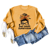 Shit Show Super Bow Letter Pumpkin Print Sweater Long Sleeve