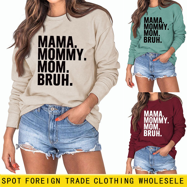 MAMA MOMMY MOM Fashion Letter New Long Sleeve Round Neck Sweater
