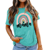 Mama Rainbow Love Letter Round Neck Loose Print Pattern Short Sleeve T-shirt