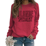 BLONDE SPECIALIST LETTERS LOOSE CREW NECK WOMEN'S LONG SLEEVE OVERSIZE SWEATER