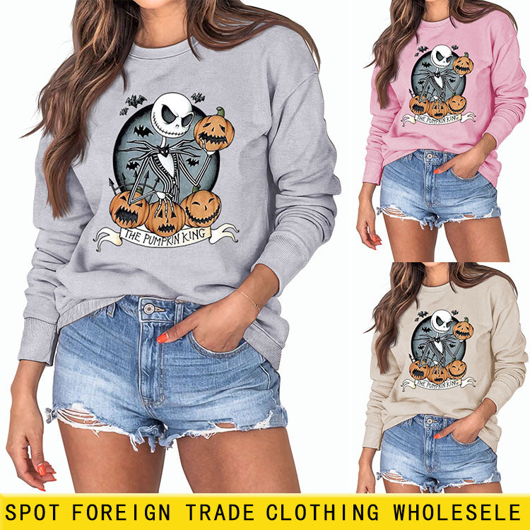 THE PUMPKIN KING – pull à manches longues pour femme, col rond, grande taille, crâne de citrouille, Halloween