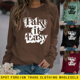 Sweat-shirt ample à manches longues pour femmes, lettre Take It Easy, grande taille