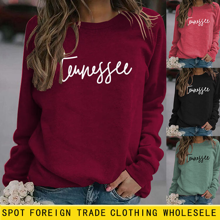Tennessee Round Neck Loose Fashion Large Size Top Long Sleeve T-Shirt Women Letter Sweater