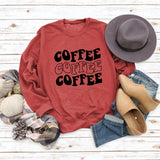 Round Neck Letter COFFEE Tops Women Long-sleeved Printed Loose Sweatshirt