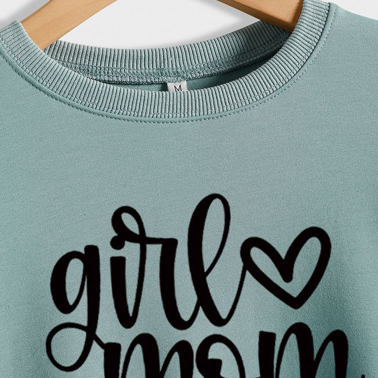 Girmom Love Lettre Impression Mode Lâche Fond Manches Longues Grande Taille Pull