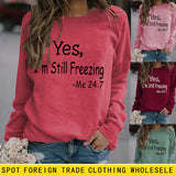 Simple Round Neck Tops Long Sleeve YES I'M Print Loose Sweatshirt