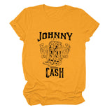 Johnny Cash Letter Short Sleeve Flower Boots Funny Women's T-Shirt