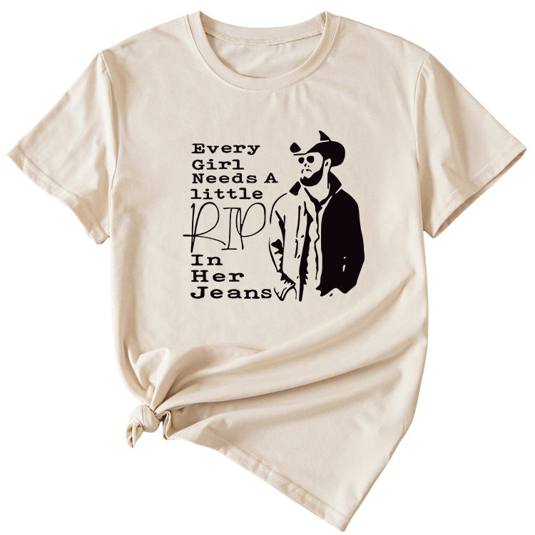 Damenbekleidung „Jedes Mädchen braucht ein bisschen RIP“ Kurzarm-T-Shirt