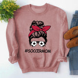 Round Neck Tops Long Sleeve Soccermom Print Loose Sweatshirt