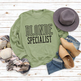 BLONDE SPECIALIST LETTERS LOOSE CREW NECK WOMEN'S LONG SLEEVE OVERSIZE SWEATER