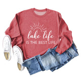 Lake Life Is Letter Loose Damen Großer lässiger Langarmpullover Damen