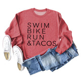 SWIM BIKE RUN TACOS LETTERS LOOSE WOMEN'S SWEATSHIRT